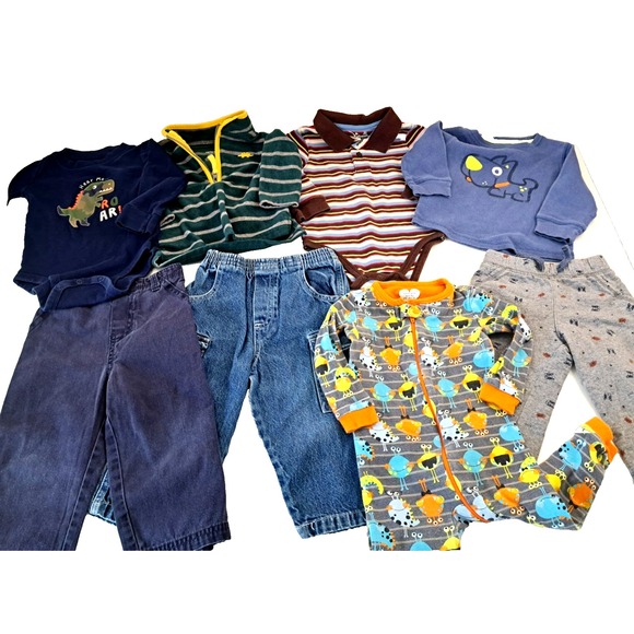Lot Of 8 Baby Boys 18 Months Winter Clothing Dinosaurs Dogs Casual - Picture 1 of 13